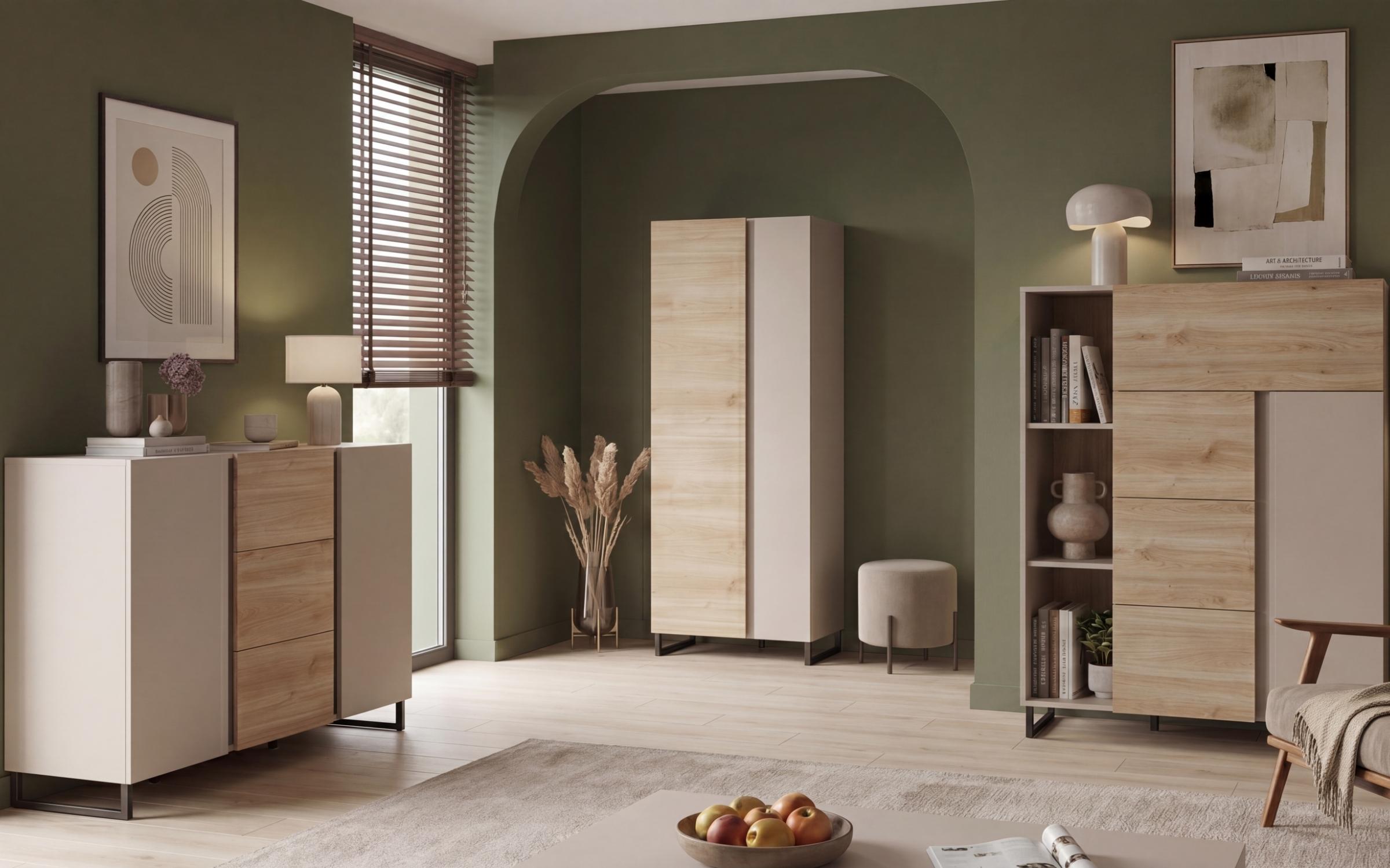 Tall cabinet Araya B, cashmere + honey Castello oak  3